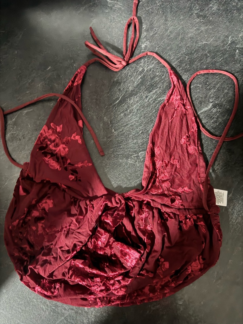 Women's Lace-Embroidered Halter Bralette - Burgundy